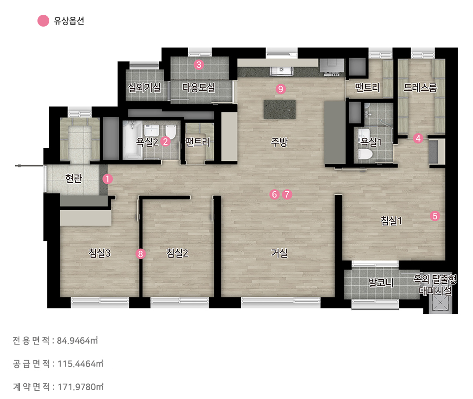 힐스테이트 대명 센트럴 2차 84㎡A 확장형 평면도